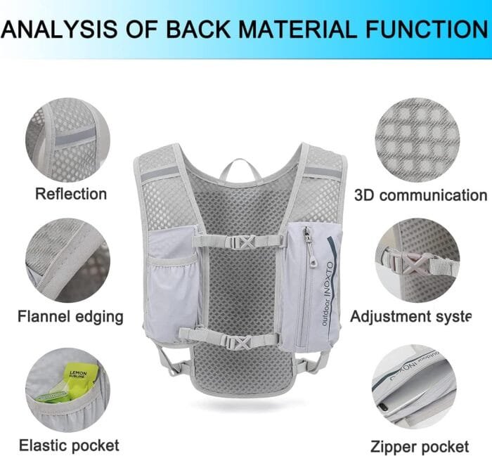 INOXTO Running Hydration Vest Backpack,Lightweight Insulated Pack with 1.5L Water Bladder Bag Daypack for Hiking Trail Running Cycling Race Marathon for Women Men - Image 3