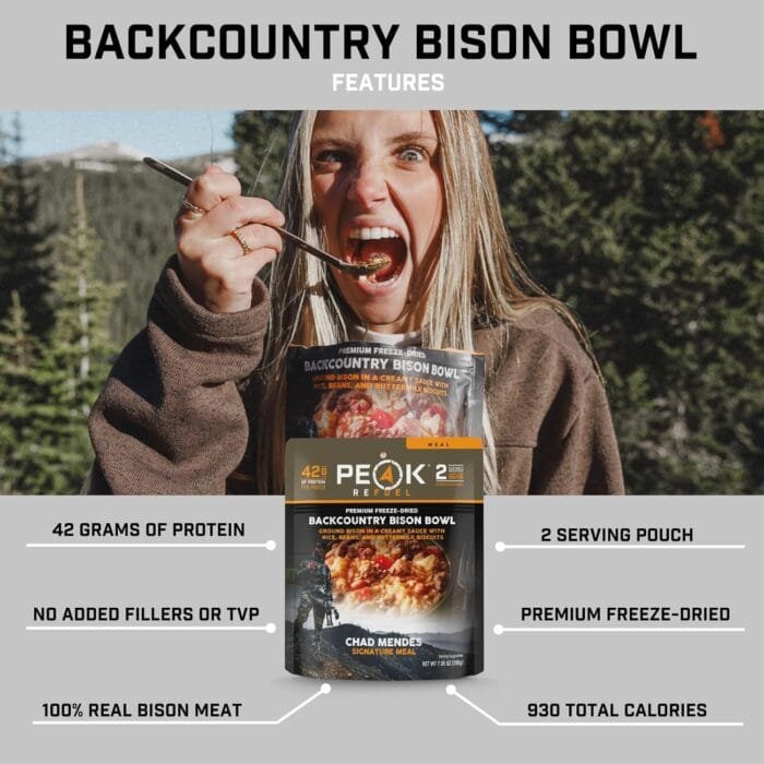 Peak Refuel Backcountry Bison Bowl | Chad Mendes Signature Meal | Premium Freeze-Dried Variety Meals | Hunting, Survival, Camping, Backpacking Food | High-Protein Game Meats | MRE | Made in USA - Image 5