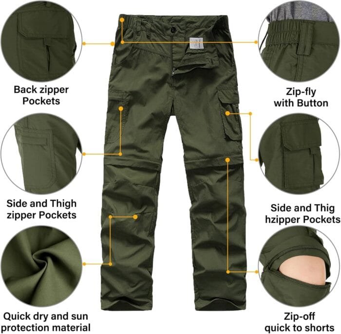 Kids' Cargo Pants, Boy's Casual Outdoor Quick Dry Waterproof Hiking Climbing Convertible Trousers - Image 3