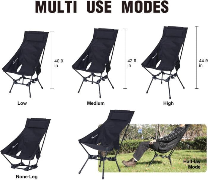 MOON LENCE Camping Chairs for Adults, Adjustable Oversize Beach Chair Lawn Chair with High Back - Large Capacity, Heavy Duty - Backpacking Chair Folding Chair for Hiking Fishing, Black - Image 5