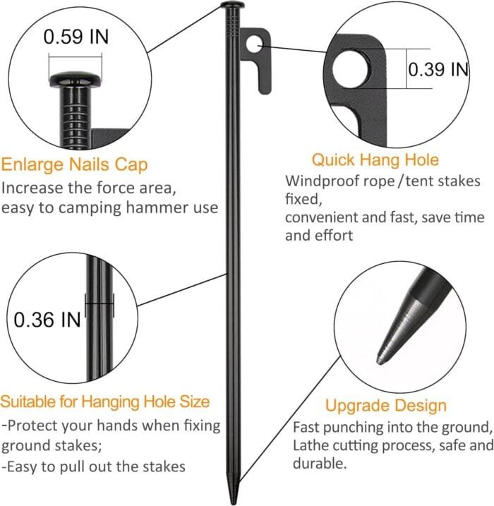 8 Pack Tent Stakes Heavy Duty Metal Tent Pegs for Camping Steel Tent Stakes 8 inch Unbreakable and Inflexible - Image 5