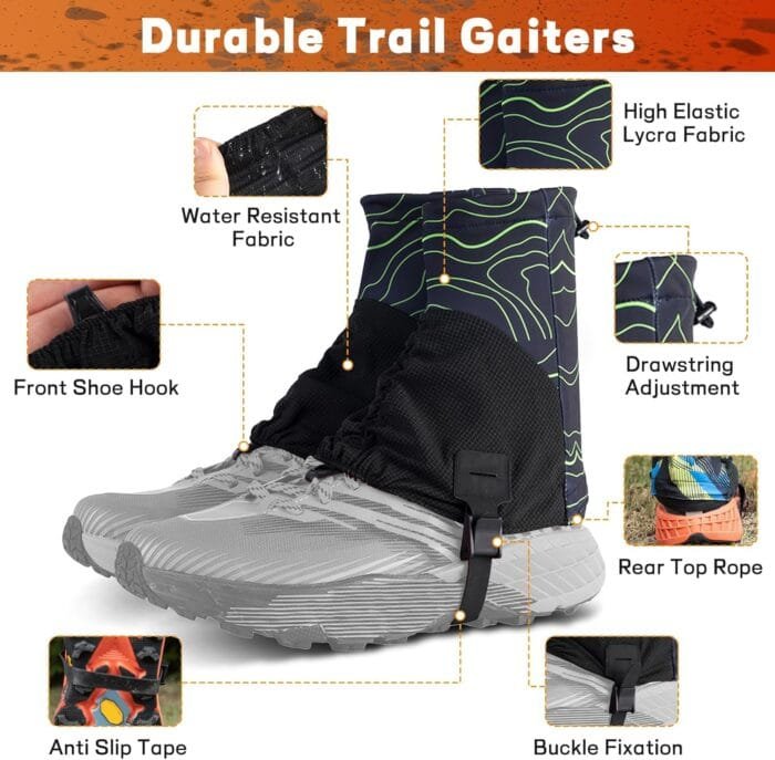 Gaiters for Hiking, Running Shoe Gaiters, Trail Running Gaiters Sandproof, Waterproof Hiking Gaiters, Ankle Gaiters for Hiking, Snow, Trail Running, Hunting, Skiing, Mountain Climbing - Image 2