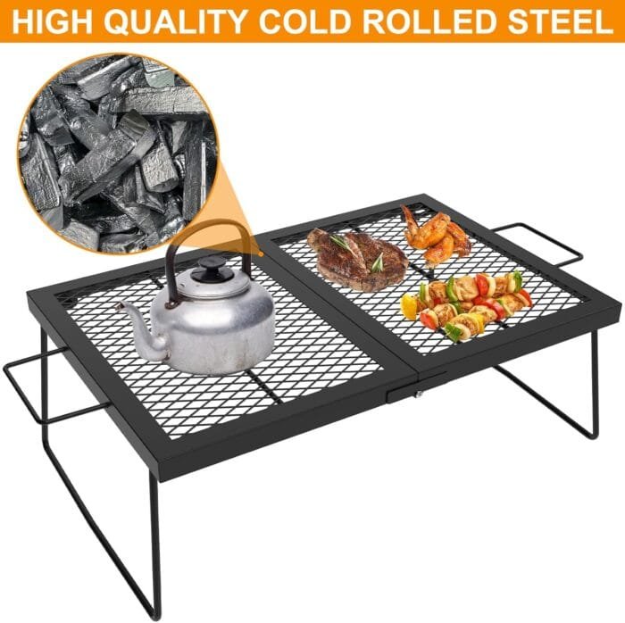 Folding campfire Grill Cooking Racks Campfire Grate Over Fire Pit, Fireplace Cooking Grate Fire grill Grate for Camping, Grill Grate Over the Fire Cooking Equipment Camping Accessories for Outside - Image 5