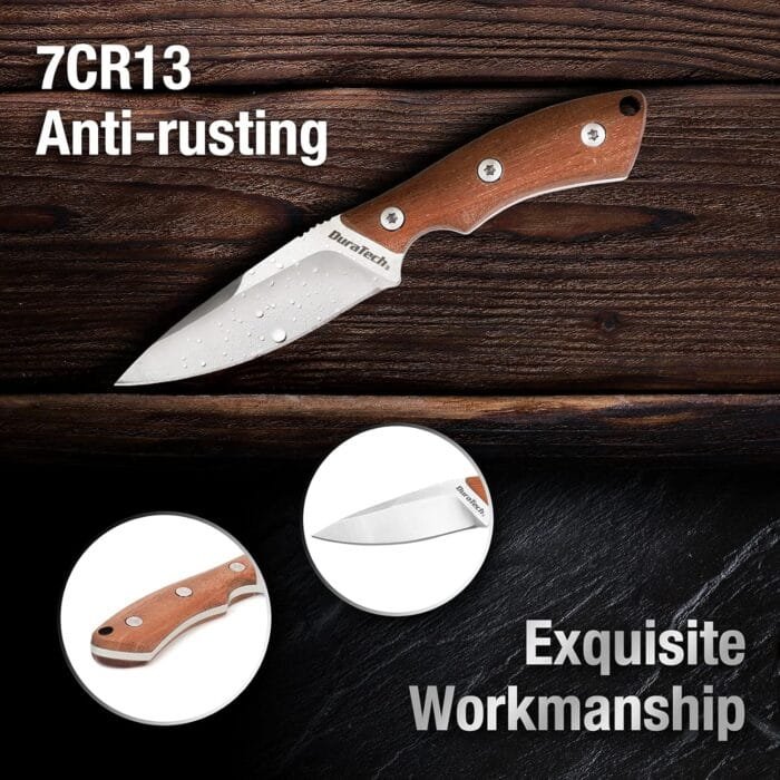 DURATECH Compact Fixed Blade Knife, 6-inch Neck Knife, 3-inch Blade, Full Tang, Wood Handle with Molded Sheath, Necklace and Paracord included, for EDC, Outdoor, Camping, Hiking - Image 6