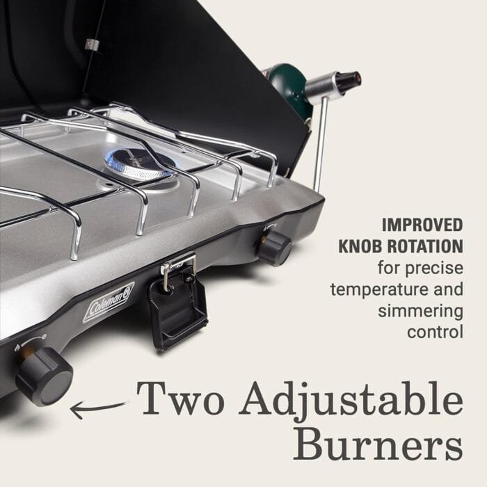 Coleman Triton 2-Burner Propane Camping Stove, Portable Camping Grill/Stove with Adjustable Burners, Wind Guards, Heavy-Duty Latch & Handle, 22,000 Total BTUs of Power for Camping, Tailgating, BBQ - Image 5