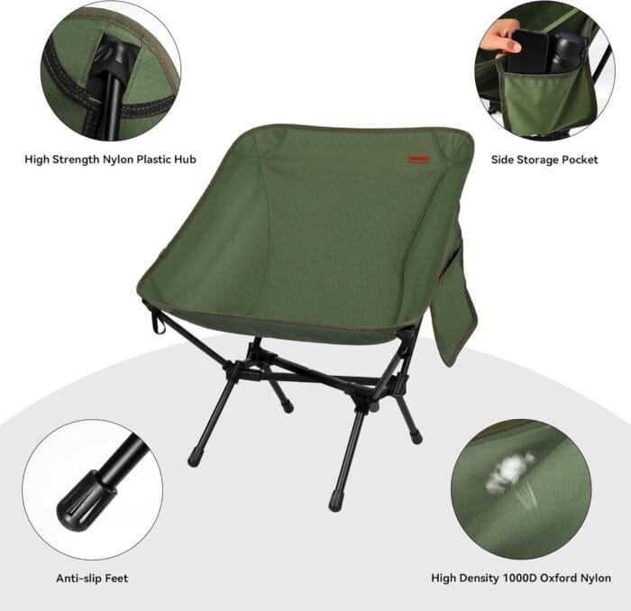 TOBTOS Ultralight Camping Chair, Portable Folding Backpacking Chair, Compact Camping Chair with Carry Bag for Outdoor Camp Hiking Backpack Beach Travel (Green) - Image 6