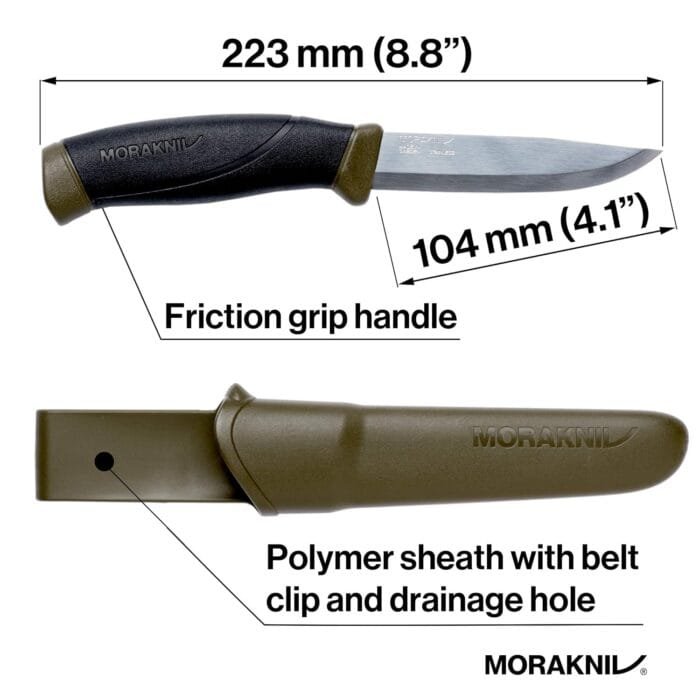 Morakniv Companion Fixed Blade Outdoor Knife with Stainless Steel Blade, 4.1-Inch, Military Green - Image 2