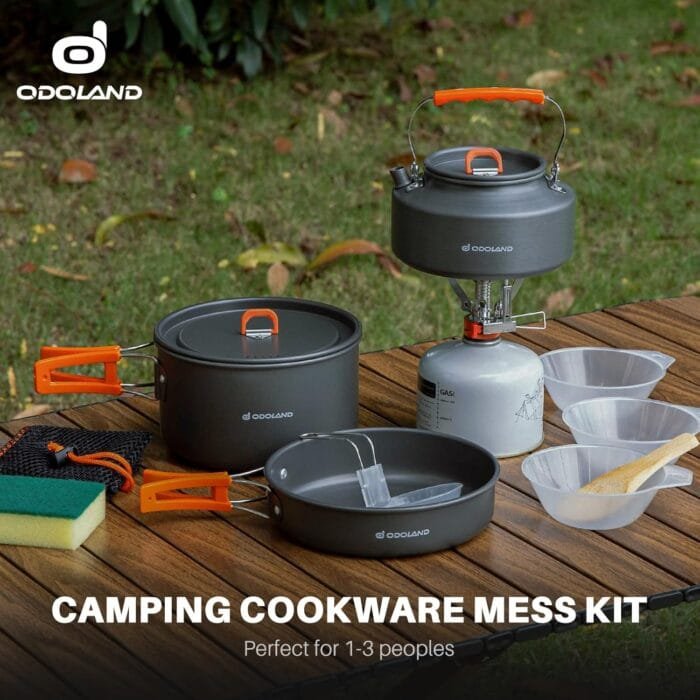 Odoland 10pcs Camping Cookware Camping Pots and Pans Set with Kettle Plastic Bowls and Soup Spoon for Camping, Backpacking, Outdoor Cooking and Picnic - Image 6