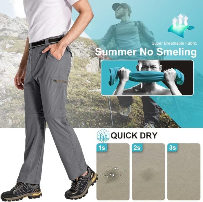 Mens Hiking Pants Convertible Zip Off Lightweight Quick Dry Fishing Safari Camping Travel boy Scout Pants - Image 3