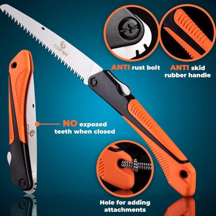 Folding Saw, 8 Inch Rugged Blade Hand Saw, Best for Camping, Gardening, Hunting | Cutting Wood, PVC, Bone, Pruning Saw with Ergonomic Non-Slip Handle Design - Image 2