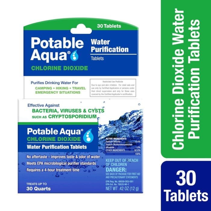 Potable Aqua Chlorine Dioxide Water Purification Tablets - 30 Count - Image 2