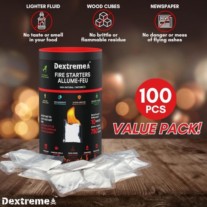 Dextreme Quick Instant Fire Starter - Waterproof All-Purpose Indoor & Outdoor Firestarter, for Charcoal Starter, Campfire, Fireplace, BBQ, Survival and Wood Stove (100 Pcs Tube) - Image 2