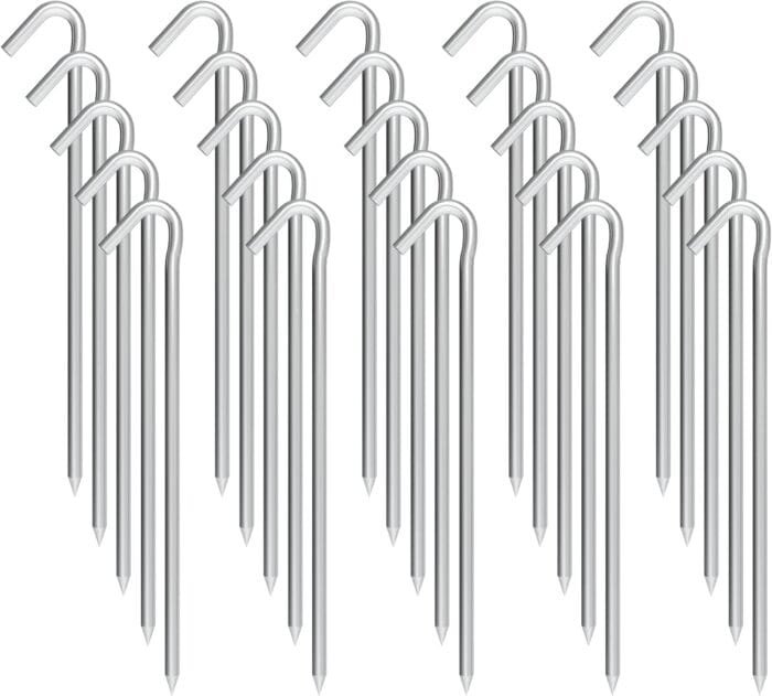 9 Inch Galvanized Tent Stakes Metal Tent Pegs, Heavy Duty Steel Yard Camping Stakes Tarp Hooks Inflatables Outdoor Decorations, 25 Pack