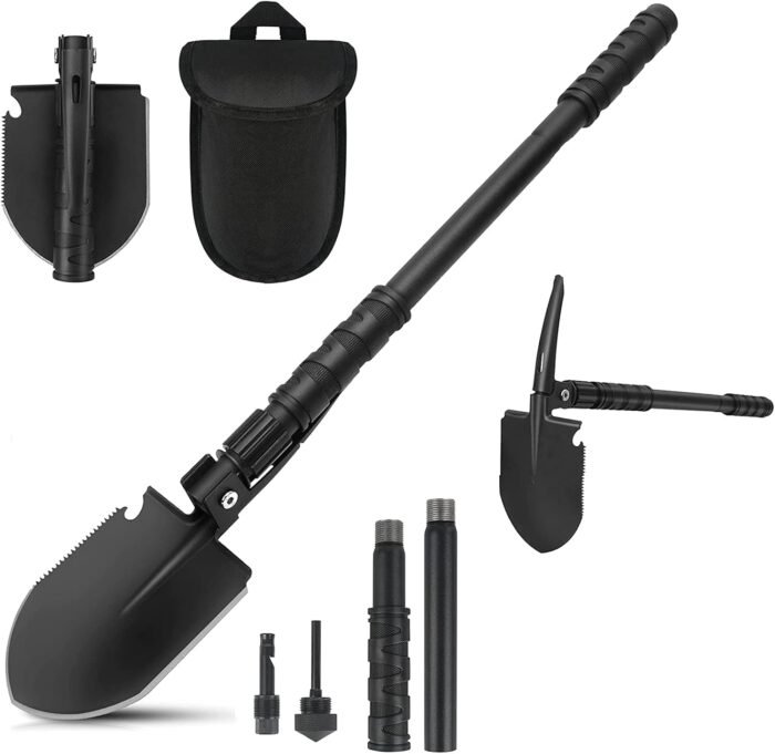 9-in-1 Folding Camping Shovel, Multifunctional Military Shovel Portable Metal Detecting Shovel High Carbon Steel Entrenching Tool, Car Emergency, Hiking, Garden, Trenching, Backpacking