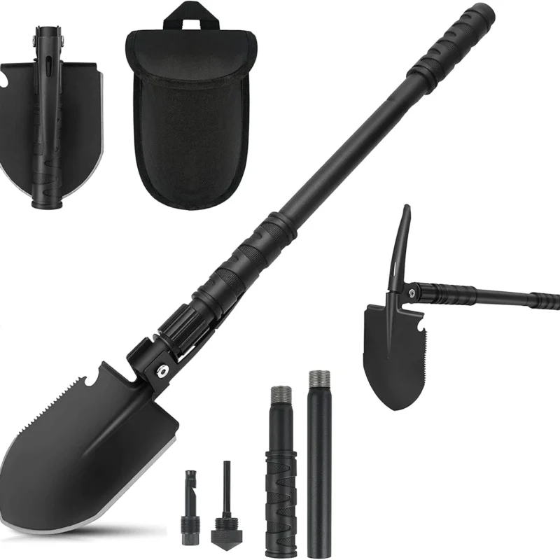 9-in-1 Folding Camping Shovel, Multifunctional Military Shovel Portable Metal Detecting Shovel High Carbon Steel Entrenching Tool, Car Emergency, Hiking, Garden, Trenching, Backpacking