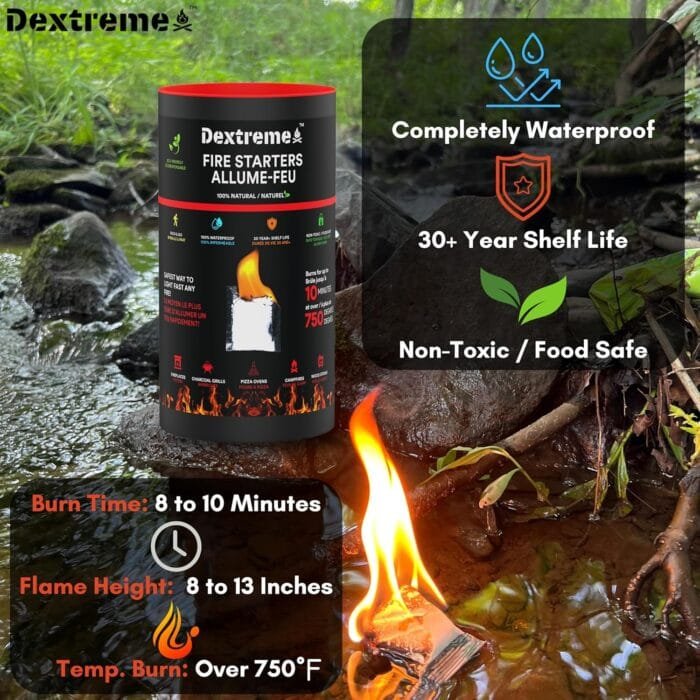 Dextreme Quick Instant Fire Starter - Waterproof All-Purpose Indoor & Outdoor Firestarter, for Charcoal Starter, Campfire, Fireplace, BBQ, Survival and Wood Stove (100 Pcs Tube) - Image 3