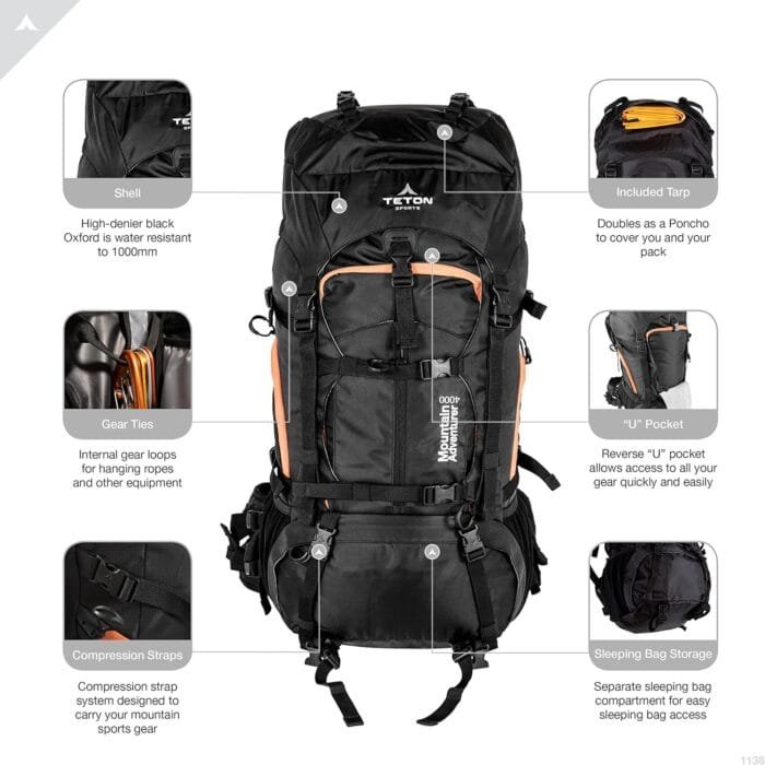 TETON Sports Mountain Adventurer 4000 Ultralight Plus Backpack; Lightweight Hiking Backpack for Camping, Hunting, Travel, and Outdoor Sports , 27" x 12" x 10" , Black, 65 Liters - Image 3