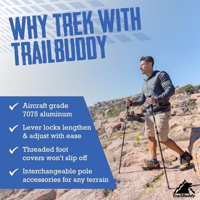 TrailBuddy Trekking Poles - Lightweight, Collapsible Hiking Poles for Backpacking Gear - Pair of 2 Walking Sticks for Hiking, 7075 Aluminum with Cork Grip - Image 2