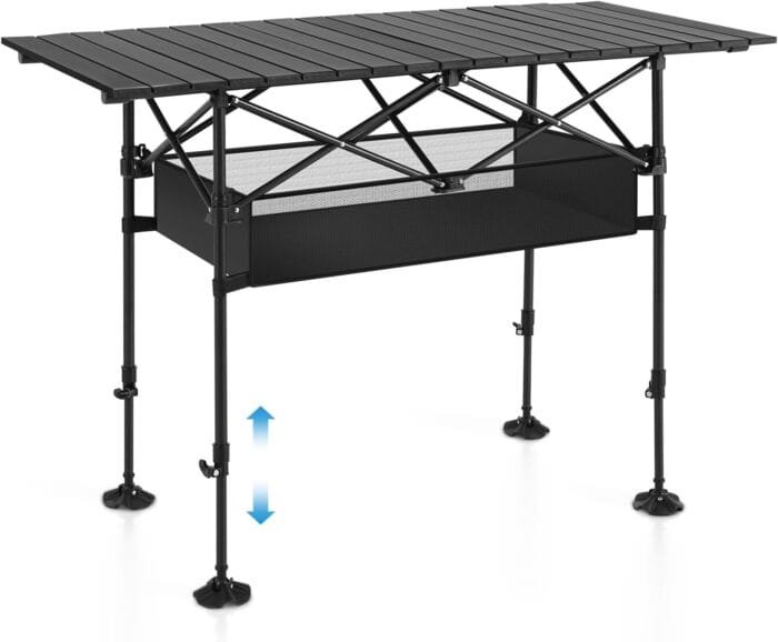 ALPHA CAMP Camping Table Folding Outdoor Table with Adjustable Height, Large Storage Bag and Carrying Bag, Portable Aluminum Table for Indoor & Outdoor Picnic BBQ Backyards Beach