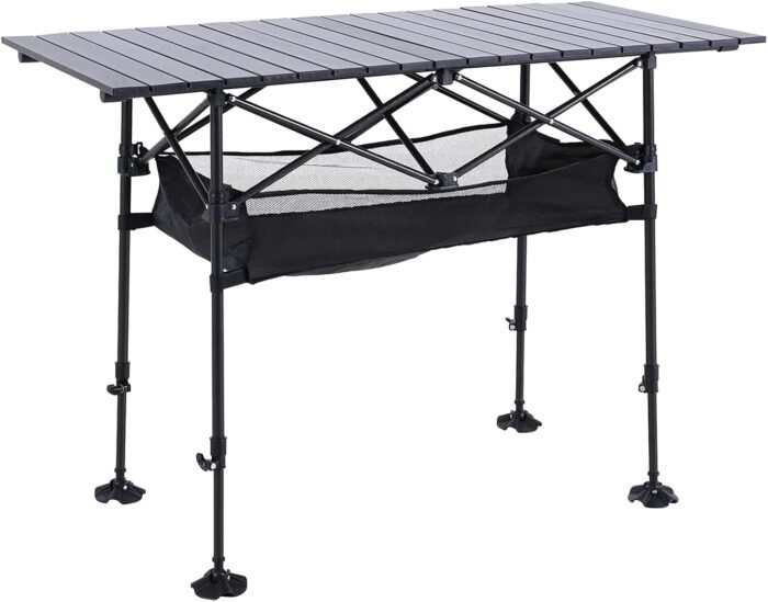 ALPHA CAMP Camping Table Outdoor Portable Table with Storage Adjustable Aluminum Table for Grill Travel Table Outdoor Picnic,Beach,BBQ,Backyards