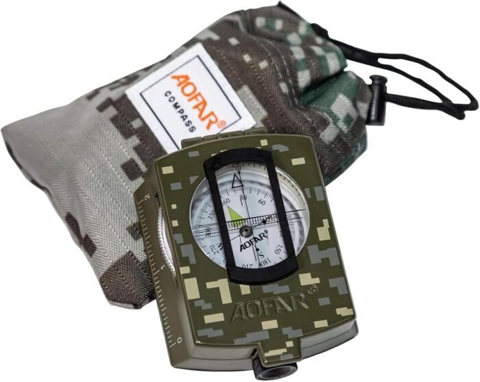 AOFAR Military Compass,AF-4580 Lensatic Sighting, Waterproof and Shakeproof with Map Measurer Distance Calculator, Pouch for Camping, Hiking