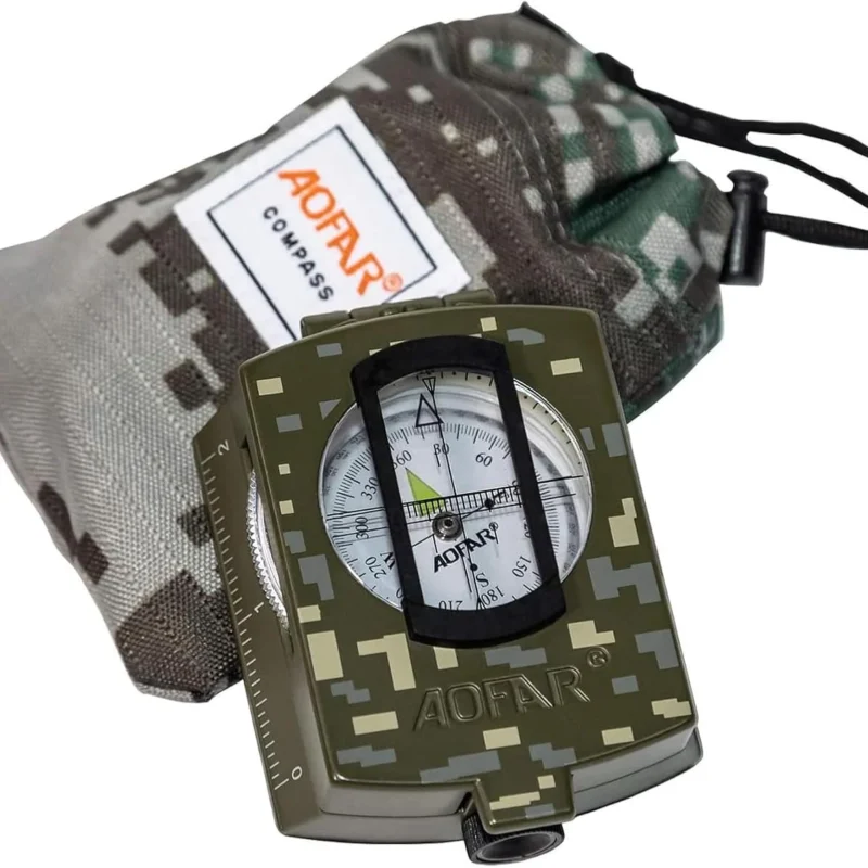 AOFAR Military Compass,AF-4580 Lensatic Sighting, Waterproof and Shakeproof with Map Measurer Distance Calculator, Pouch for Camping, Hiking