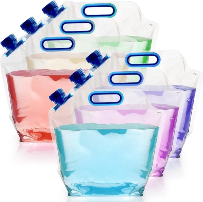 AVLA 6 Pack Collapsible Water Container Bag, 1.5 Gal Clear Plastic Foldable Storage Jug, No-Leak Freezable Camping Carrier Tank, Folding Hiking Hydration Canteen for Outdoor Sport Riding Mountaineer