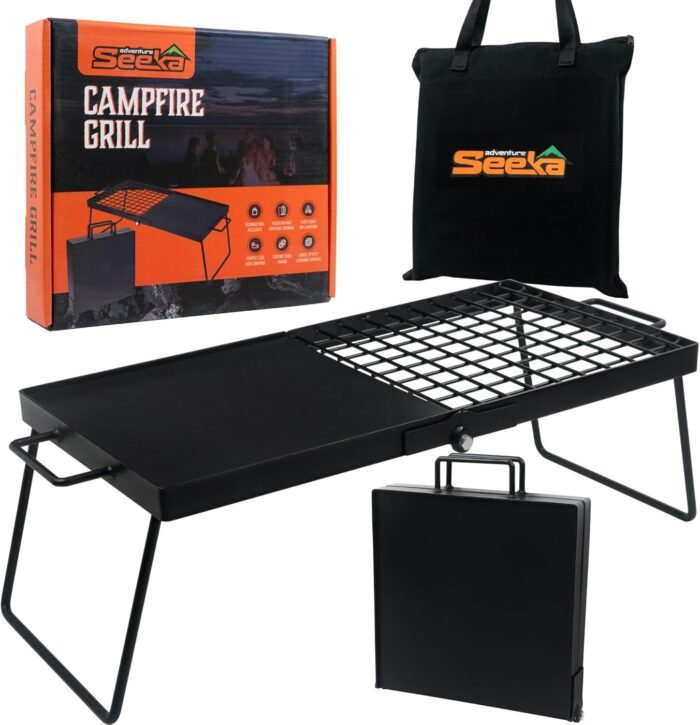 Adv Seeka Heavy Duty 24" Folding Campfire Grill, Camp Fire Grill With Folding Grill Design For Compact Storage. Campfire Grill Grate And Griddle For Versatile Campfire Cooking (Standard Grill)