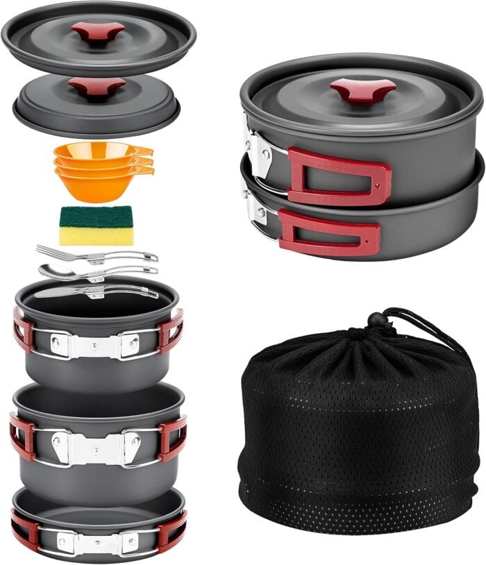 Alocs Camping Cookware, Portable Camping Essentials with Accessories, Camping Gear Camping Cooking Set for Outdoor Cooking, Backpacking, Hiking and Picnic.