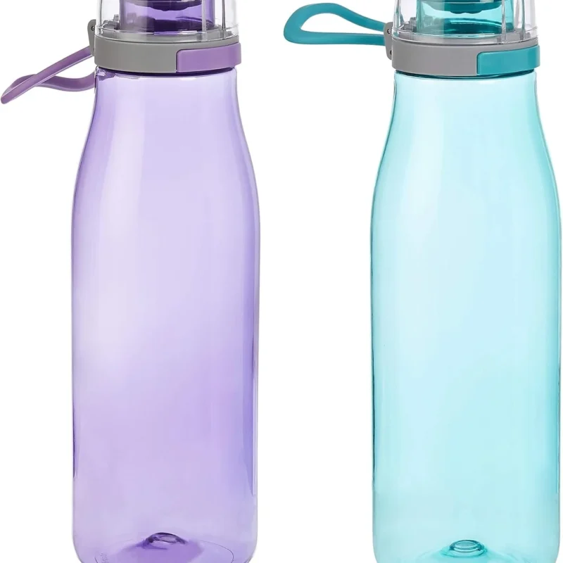 Amazon Basics Tritan Water Bottle with Action Lid, 24 ounce, 2-Pack, Blue and Purple