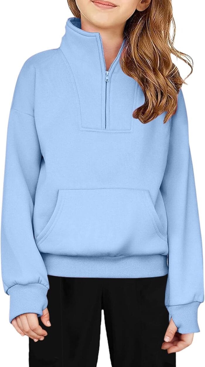 Arshiner Girls Half Zip Sweatshirt Fleece Quarter Zip Pullover Sweatshirts Fall Clothes for Teen Girls Thumb Hole