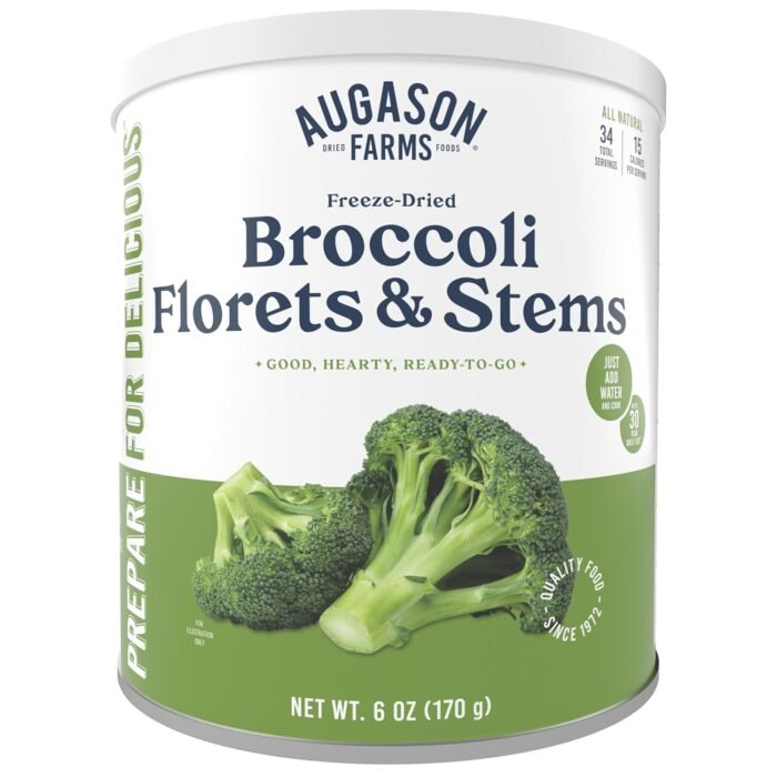 Augason Farms Freeze Dried Broccoli Florets & Stems Can, Emergency Food Supply, Everyday Meals, 34 Servings