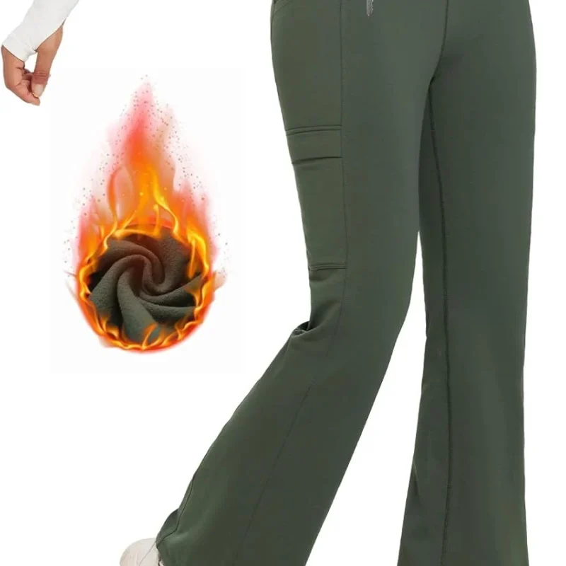 BALEAF Women's Fleece Lined Pants Winter Thermal Water Resistant Crossover Flare Leggings Warm Bootcut Hiking Outdoor