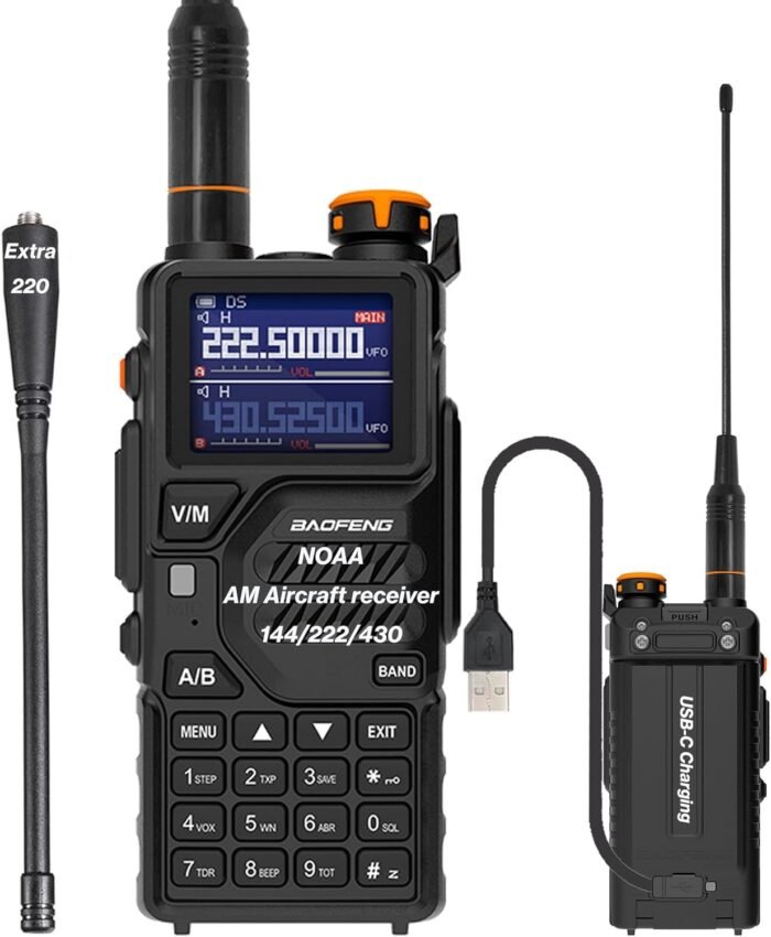 BAOFENG K5PLUS Tri-Band Ham Radio Long Range Walkie Talkies High Power Two-Way Radio with One Touch Frequency Finder Button, USB-C Charging, Color Large Screen Display, NOAA Weather, 999CH