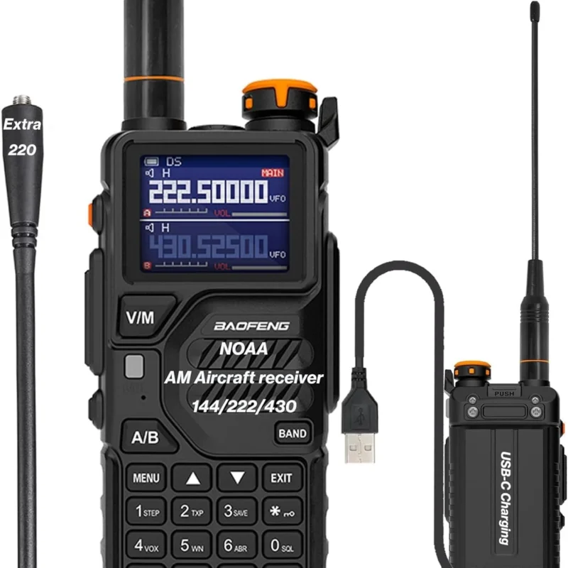 BAOFENG K5PLUS Tri-Band Ham Radio Long Range Walkie Talkies High Power Two-Way Radio with One Touch Frequency Finder Button, USB-C Charging, Color Large Screen Display, NOAA Weather, 999CH