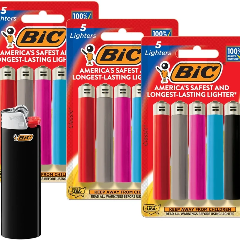 BIC Classic Lighters, Pocket Style, Safe Child-Resistant, Assorted Colors (packaging may vary), 5-Count (Pack of 3)