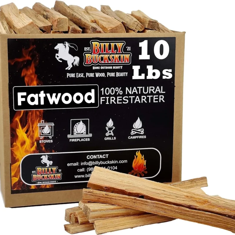 Billy Buckskin 10 lbs. Fatwood Fire Starter Sticks Camping Essentials | Great Fire Logs and Fire Starters for Campfires, Wood Stoves, Fireplaces, Bonfires | Start a Fire with 2 Sticks | 10 lb Box
