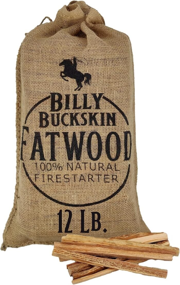 Billy Buckskin Co. 12 lb. Burlap Bag of Fatwood Fire Starter Sticks | Packed in a Stylish Burlap Bag | Start a Fire with just 2 Sticks | Works in Any Weather Conditions | 12 Pound Bag