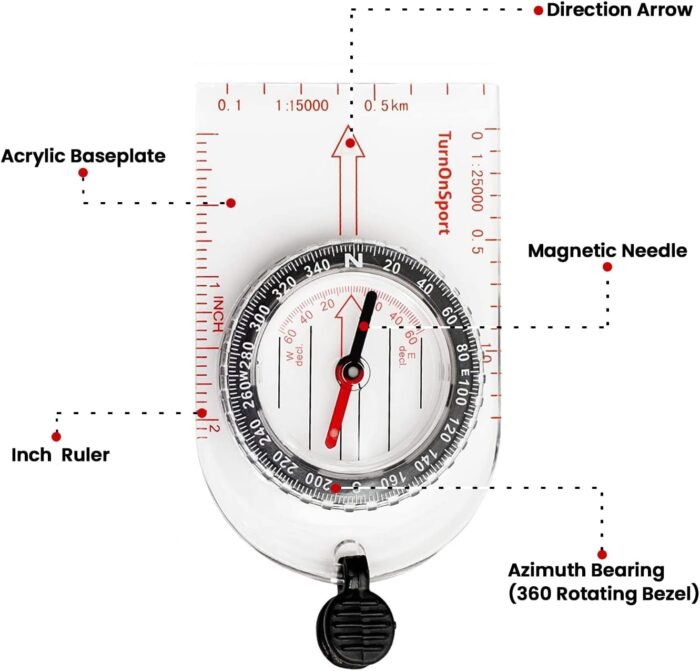 Boy Scout Hiking Compass TurnOnSport | Orienteering Compass for Kids Map Navigation - Small Survival Compass - Waterproof & Lightweight Small Survival Compass - Mini Camping Compass - Kids Camping Kit - Image 2