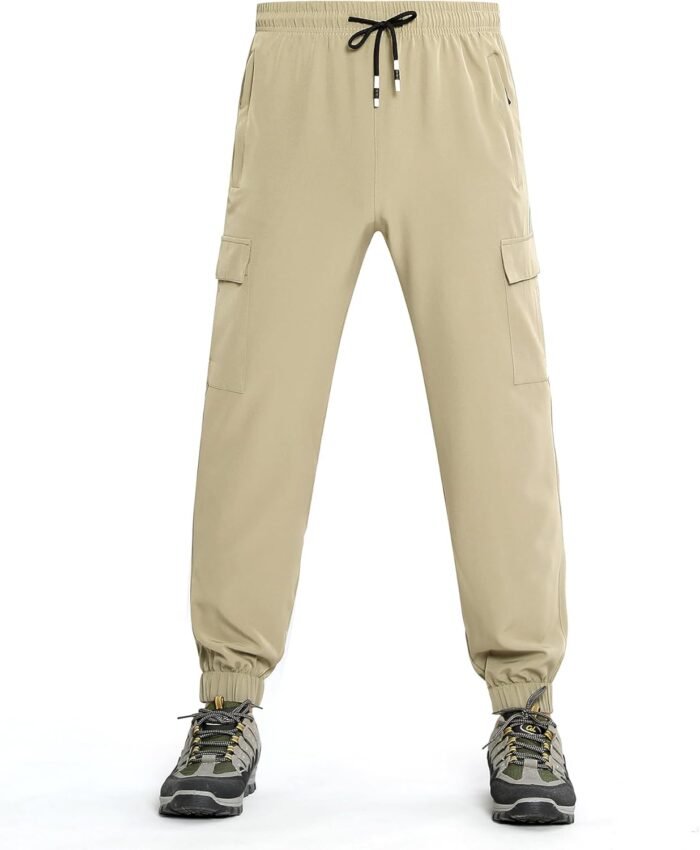 Boys Cargo Joggers Pants Outdoor Youth Quick Dry Hiking Pants Lightweight Athletic Pants with Zipper Pockets