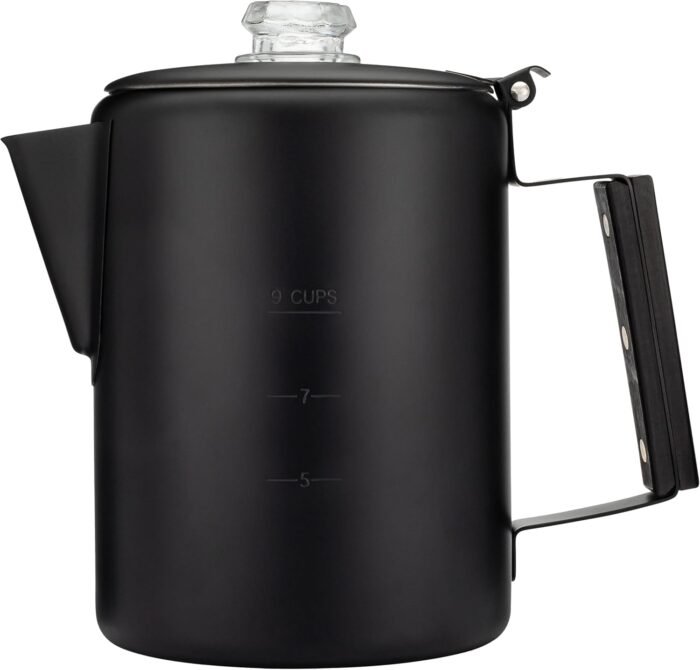 COLETTI Black Bozeman Percolator Coffee Pot — Camping Coffee Pot, Coffee Percolator – America’s Sleekest Percolator – Pure Stainless Steel, NO Aluminum or Plastic (9 Cup)