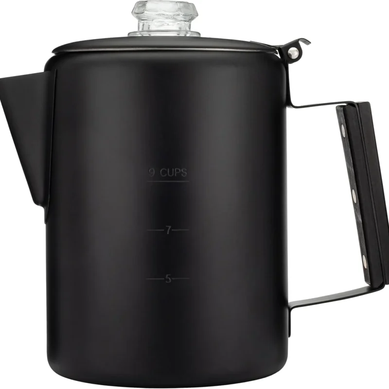 COLETTI Black Bozeman Percolator Coffee Pot — Camping Coffee Pot, Coffee Percolator – America’s Sleekest Percolator – Pure Stainless Steel, NO Aluminum or Plastic (9 Cup)