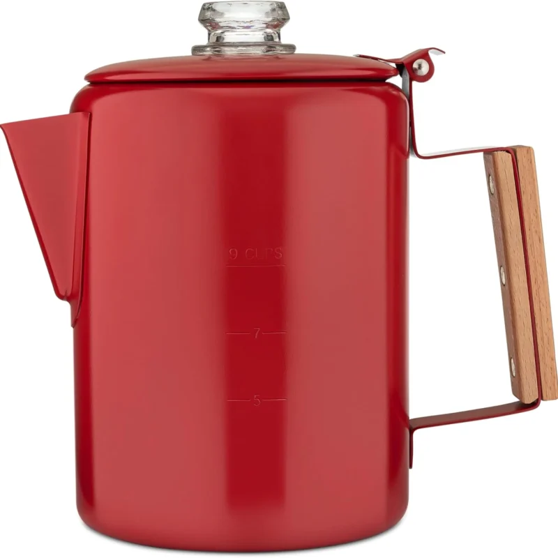 COLETTI Bozeman Camping Coffee Pot — Camping Coffee Makers, Coffee Percolator – America's Sleekest Percolator – NO Aluminum or Plastic (Red)