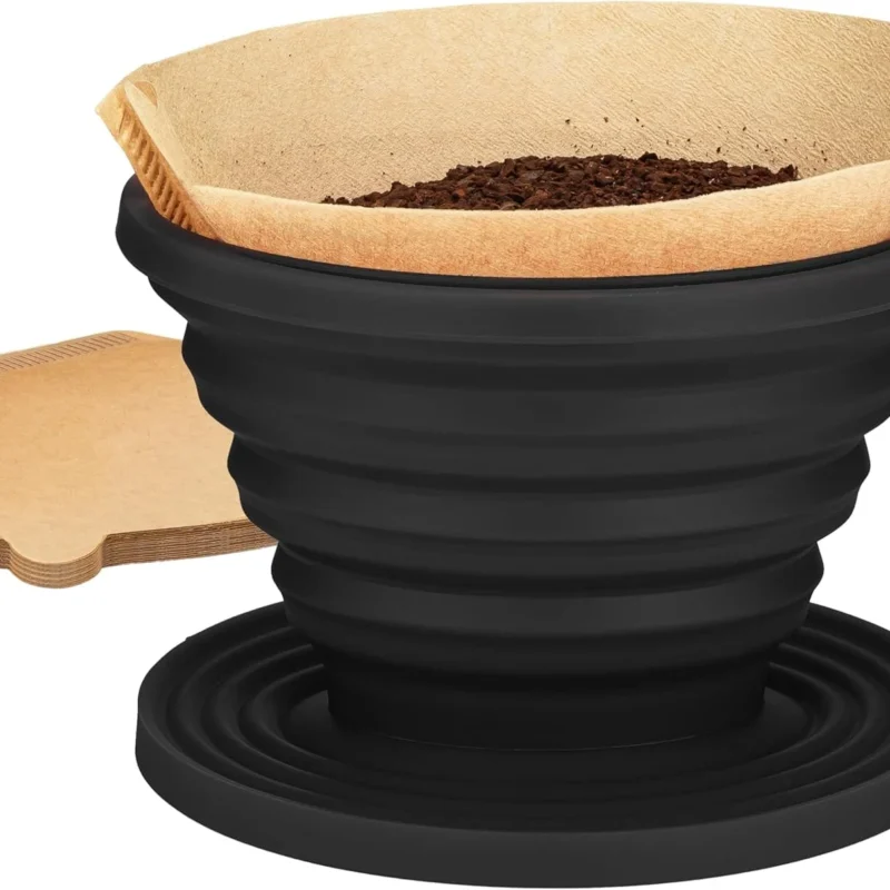 COLETTI Sierra Collapsible Coffee Pour Over Dripper — Camping Coffee Filter — Includes Pack of Paper Filters (Black)
