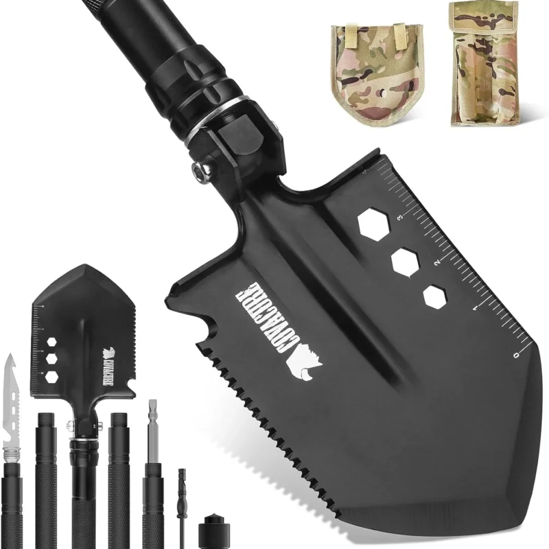 COVACURE Survival Shovel Multi-Purpose Camping Shovel - Unbreakable Tactical Shovel Heavy Duty Survival Camping Gear for Off-Roading, Camping, Gardening, Hiking, Outdoor
