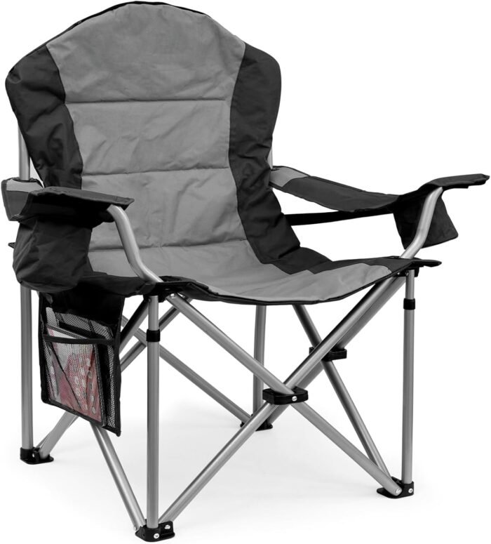 Camping Chairs, High Back Folding Camping Chairs with Lumbar Support, Heavy Duty Camping Chairs with Cooler Pouch, Lawn Chairs with Armrest Rest Support to 400LBS