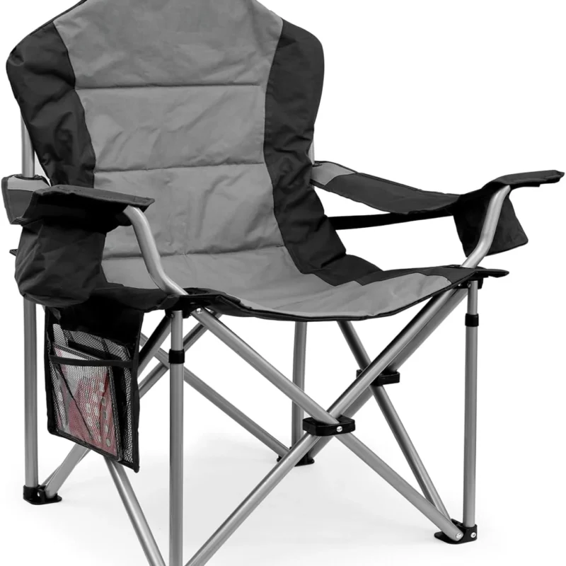 Camping Chairs, High Back Folding Camping Chairs with Lumbar Support, Heavy Duty Camping Chairs with Cooler Pouch, Lawn Chairs with Armrest Rest Support to 400LBS