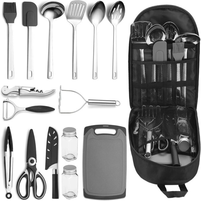 Camping Essentials Accessories Camping Gear Must Haves, Cooking Utensils Set Rv Camping Kitchen Backpacking Supplies Camper Gadgets Outdoor Hiking Travel Picnic Gifts