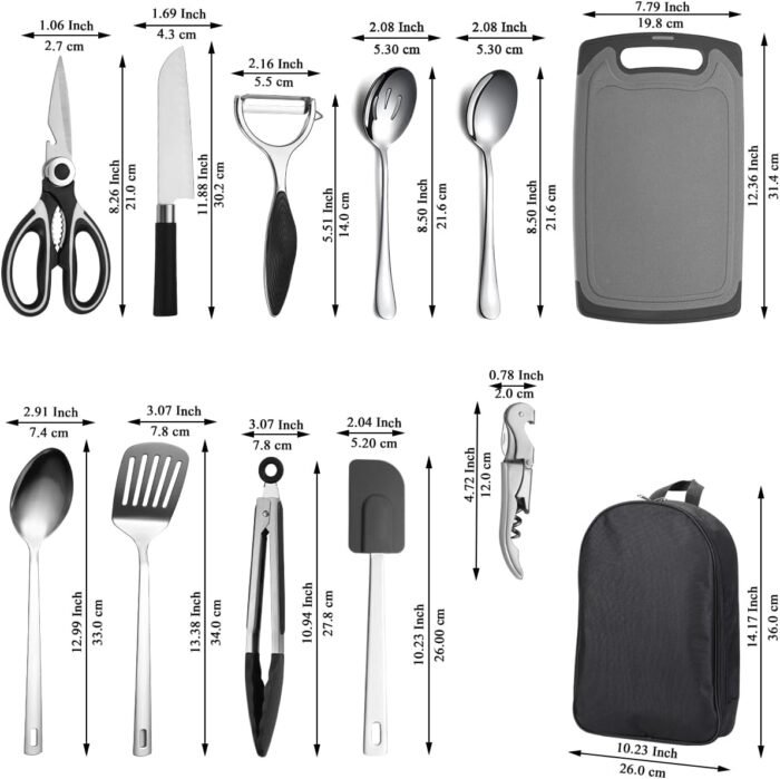 Camping Essentials, Evanda Camping Cooking Utensils, Travel Essentials, Portable Camping Kitchen Utensil Set for Travel, Picnics, RVs, Camping, BBQs, Parties - Image 2