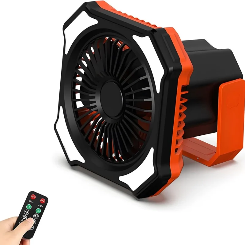 Camping Fan with LED Lantern, 3 Level Fan Speed 10000mAh Rechargeable Battery Powered Fan with Remote for Travel, Hiking, Fishing, Picnic
